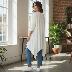 Simply Southern Ivory Asymmetrical Tunic Top Size L – 3/4 Sleeve Stretch